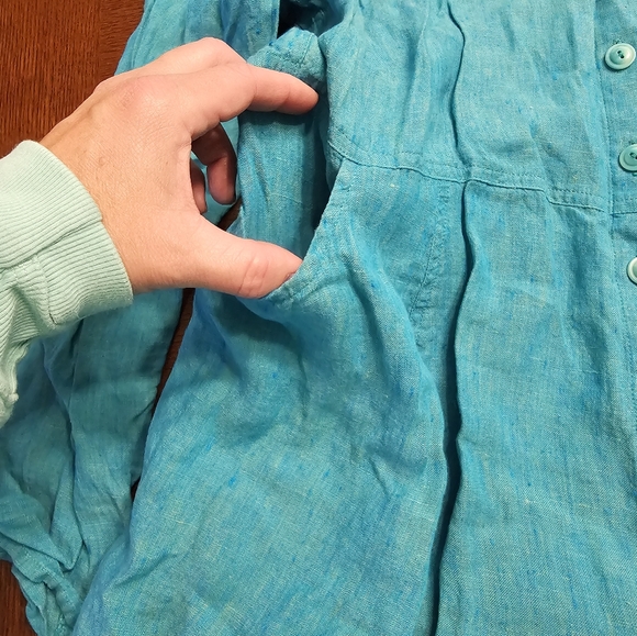 Flax Button Front 100% Linen Top Small - Picture 5 of 10